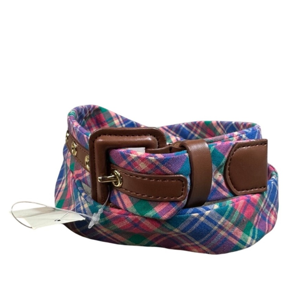 NWT Talbots Outlet Womens Plaid Cotton Belt Brown Buckle Multi Color Size Medium